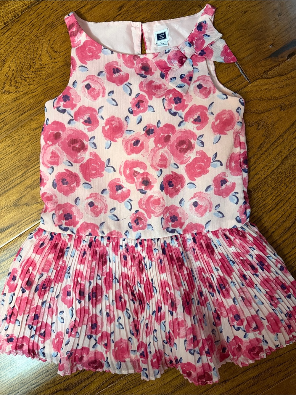 Janie and Jack  Pink Floral Pleated Dress with Shoulder Bow